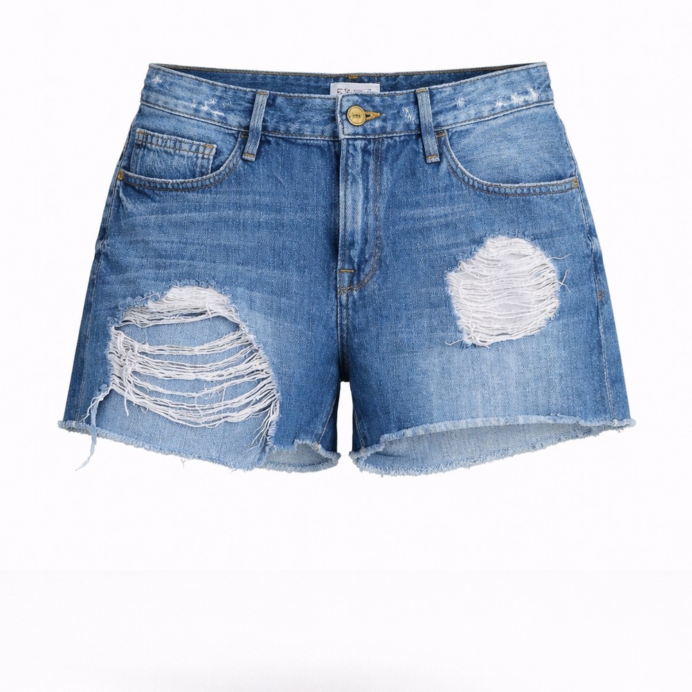 FRAME Le Garçon High Rise Distressed‎ Denim Shorts 28